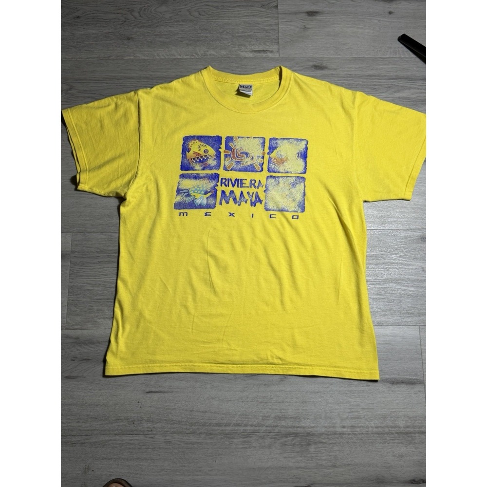 Vintage Riviera Maya Mexico Surf Tourist T Shirt Yellow‎ Graphic Fade USA XL